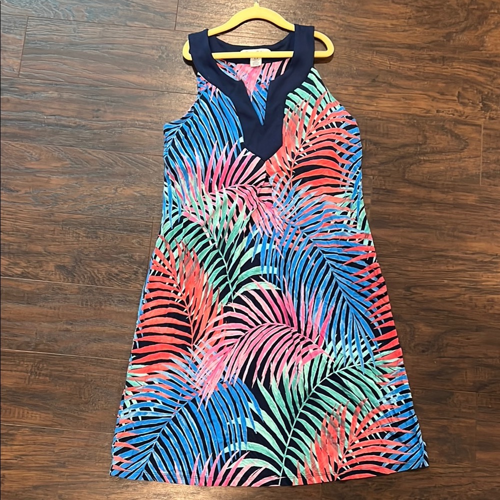Tommy Bahama Navy and Pink Leaf Print Dress